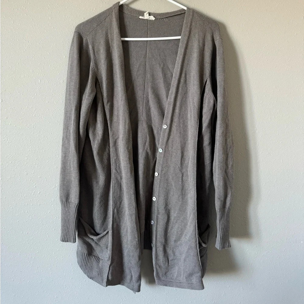 Eileen Fisher Brown Gray Greige Button Cardigan Medium